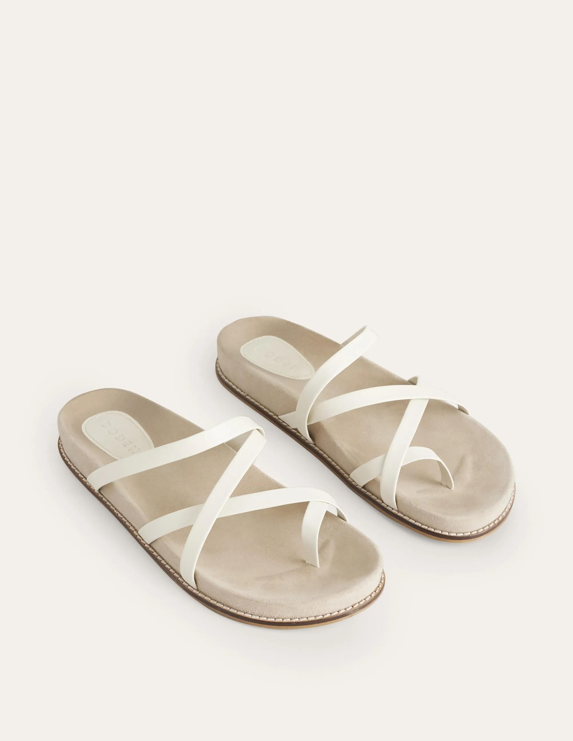 Multi Strap Flat Sandals-Ecru Leather