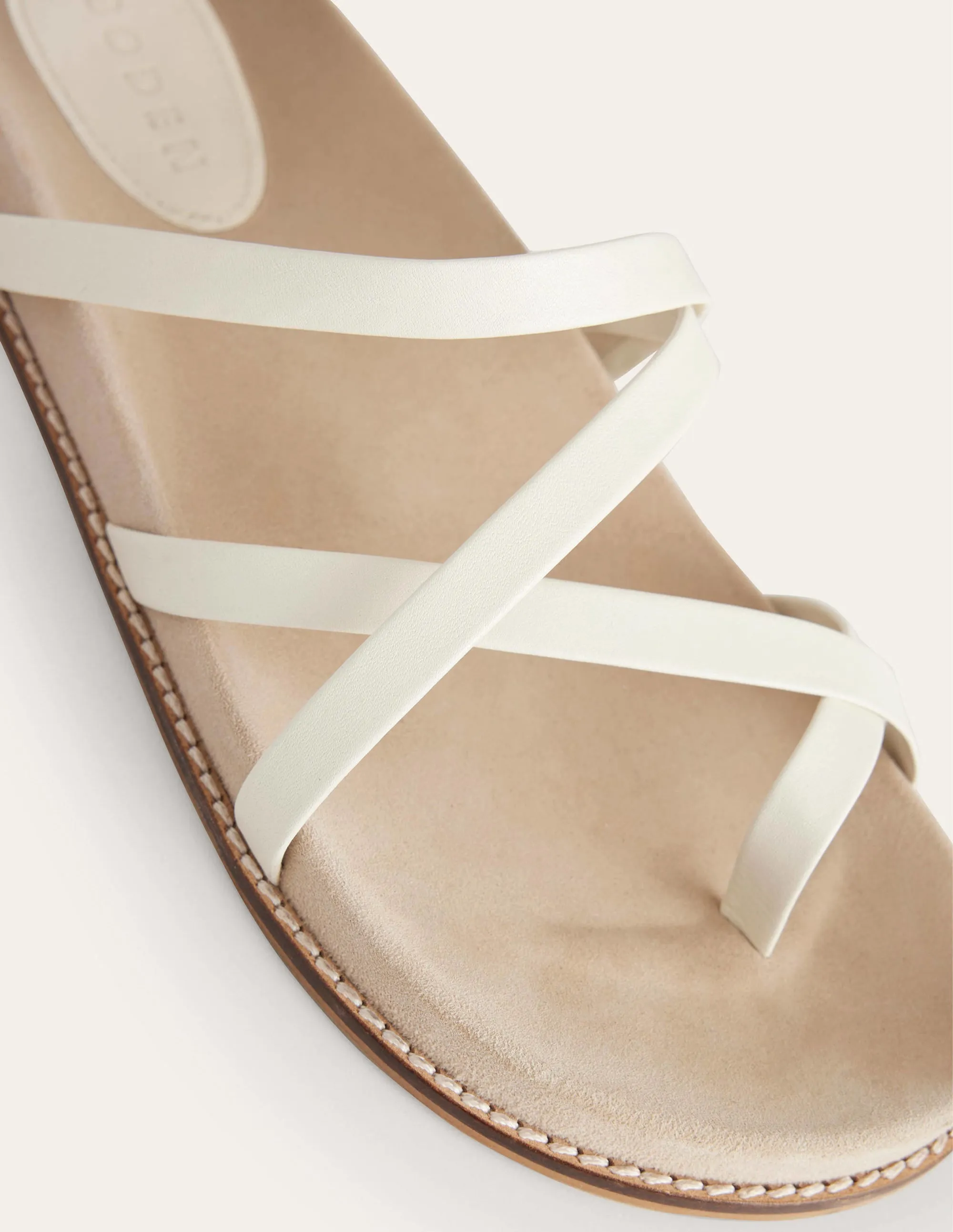 Multi Strap Flat Sandals-Ecru Leather
