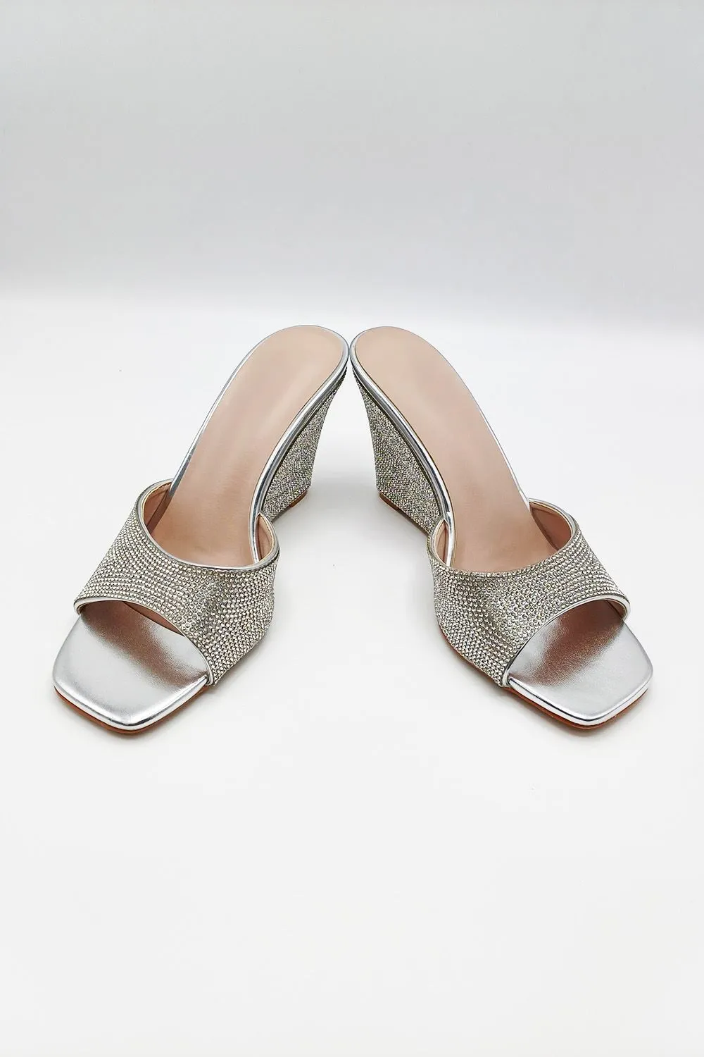 Natassia  Diamante Encrusted Slip On Wedges in Silver