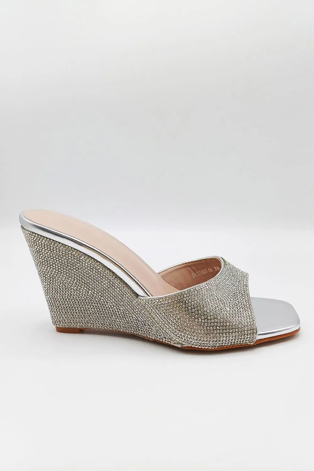 Natassia  Diamante Encrusted Slip On Wedges in Silver