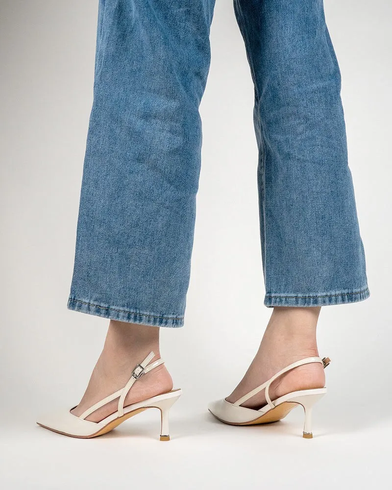 One-word Buckle Solid Color Shallow Mouth Heeled Sandals