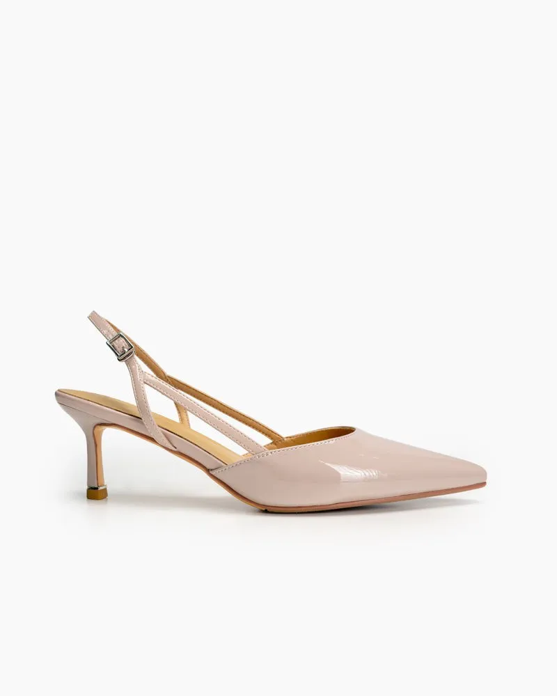 One-word Buckle Solid Color Shallow Mouth Heeled Sandals