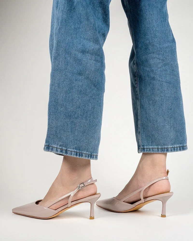 One-word Buckle Solid Color Shallow Mouth Heeled Sandals