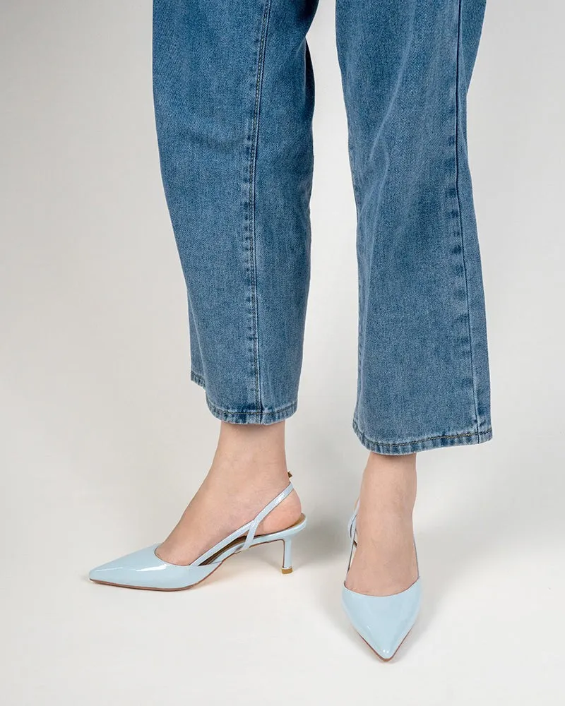 One-word Buckle Solid Color Shallow Mouth Heeled Sandals