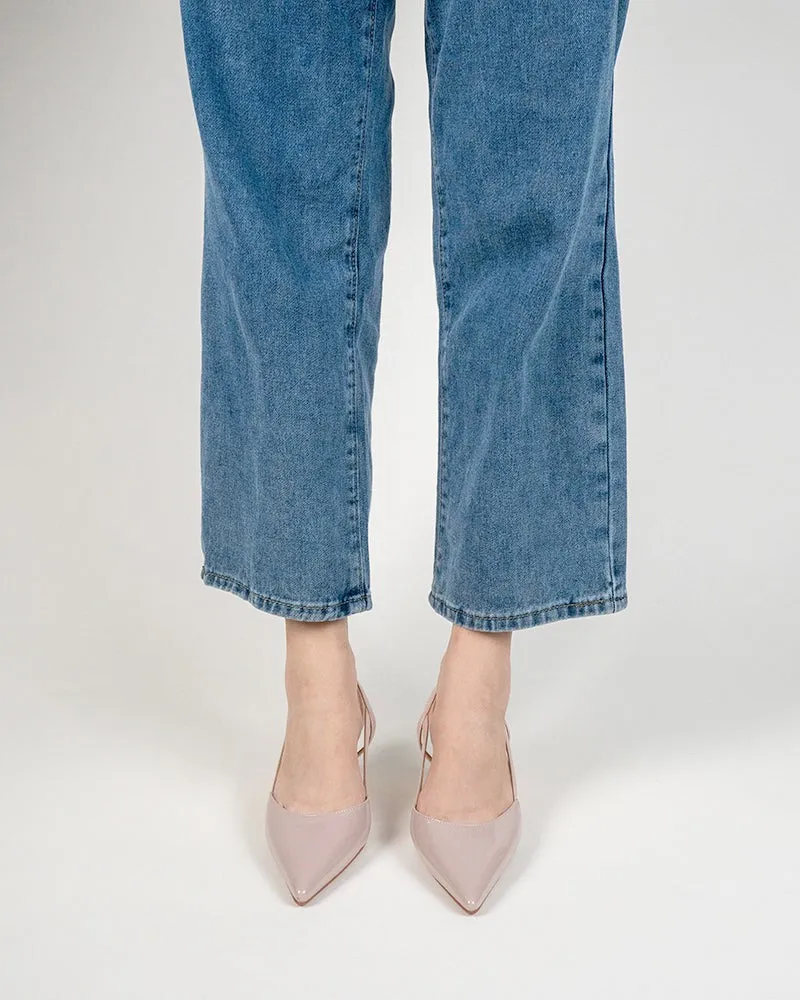One-word Buckle Solid Color Shallow Mouth Heeled Sandals