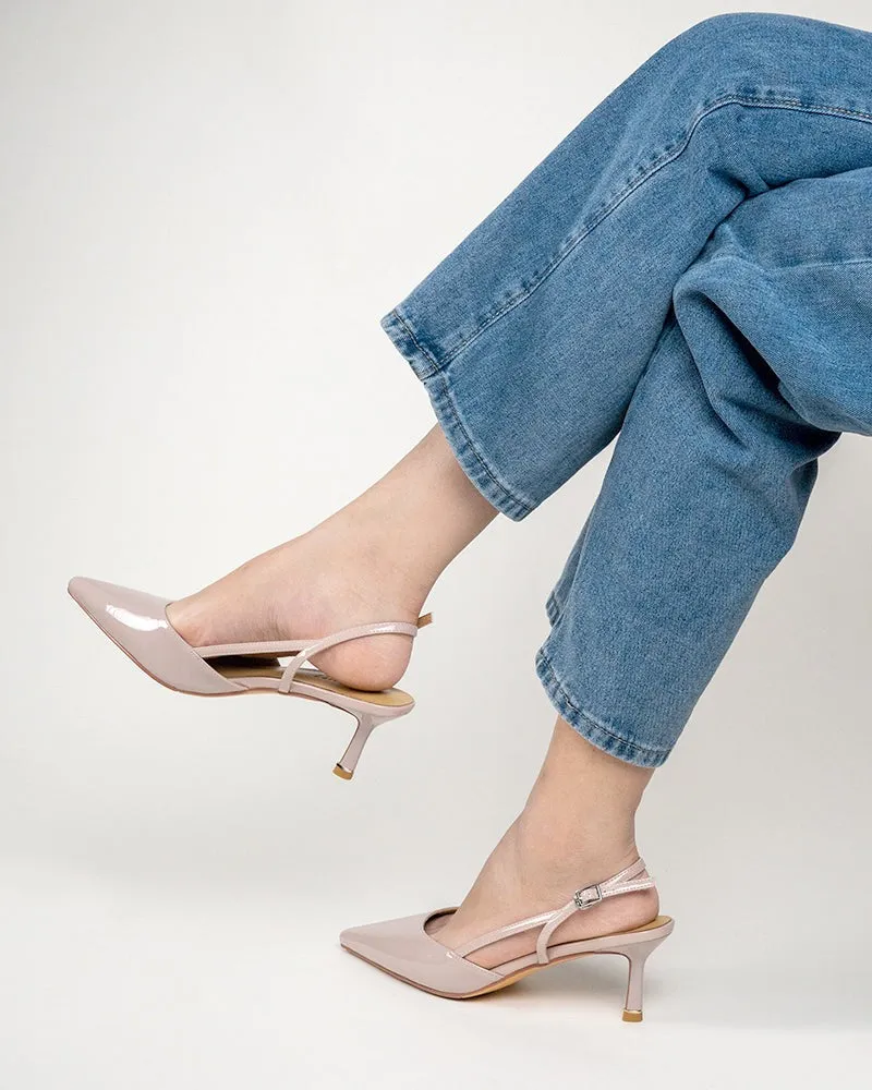 One-word Buckle Solid Color Shallow Mouth Heeled Sandals