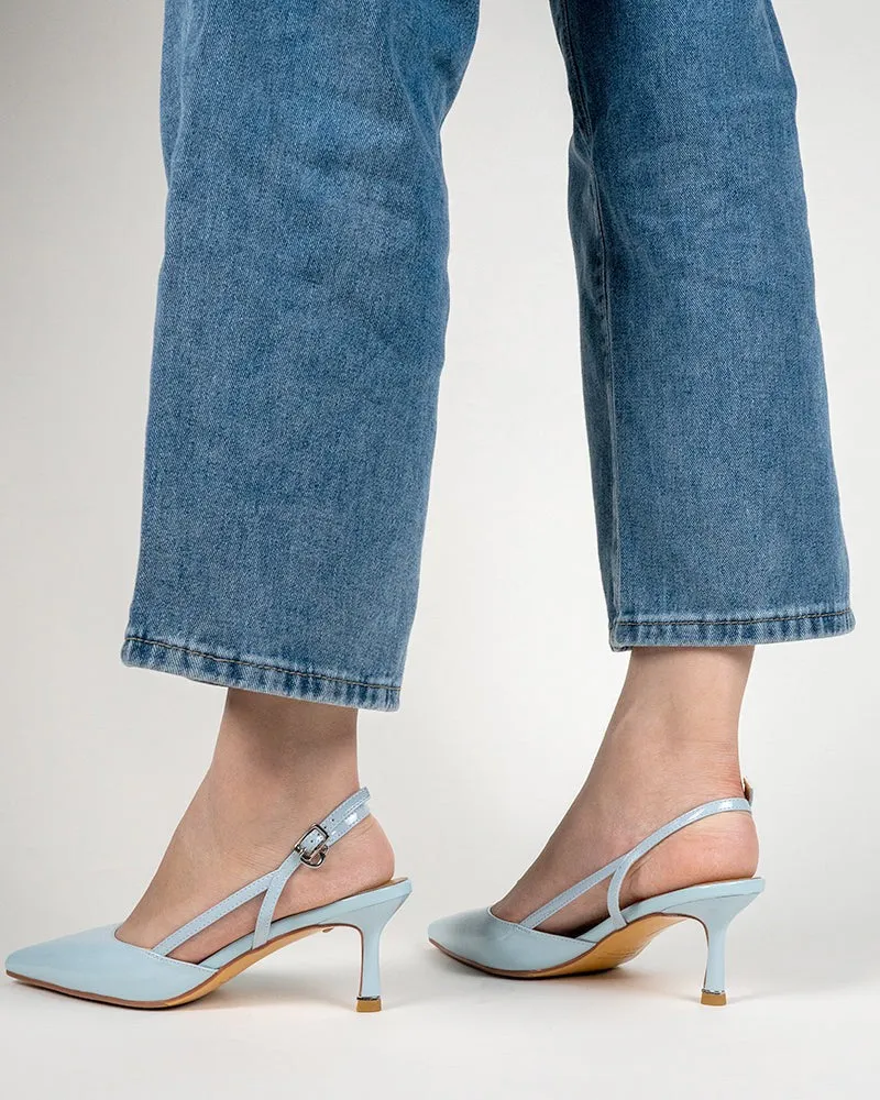 One-word Buckle Solid Color Shallow Mouth Heeled Sandals