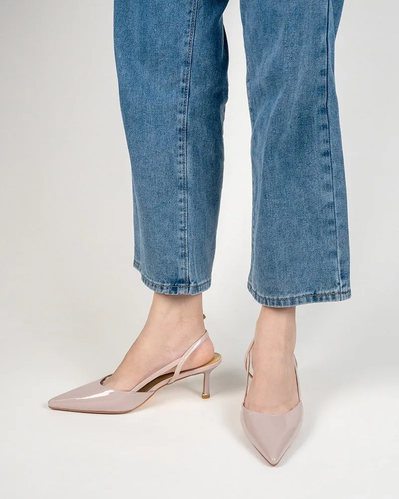 One-word Buckle Solid Color Shallow Mouth Heeled Sandals