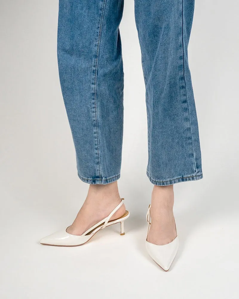 One-word Buckle Solid Color Shallow Mouth Heeled Sandals