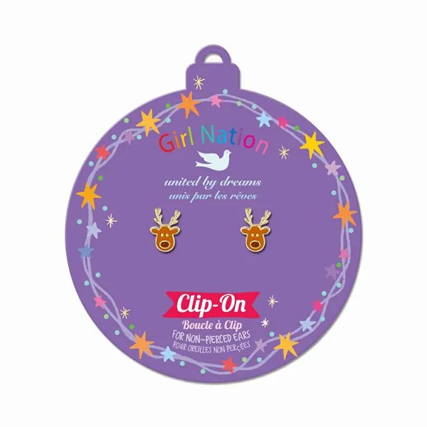 Santa's Reindeer Cutie Clip On Earrings