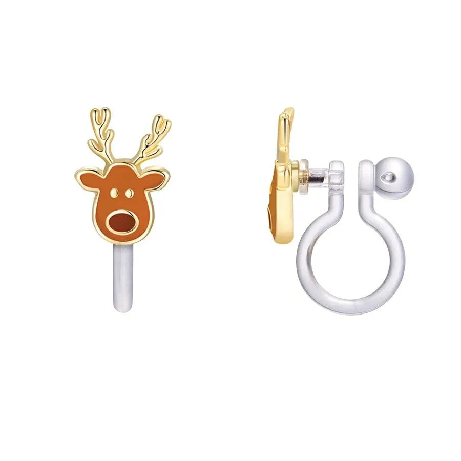 Santa's Reindeer Cutie Clip On Earrings
