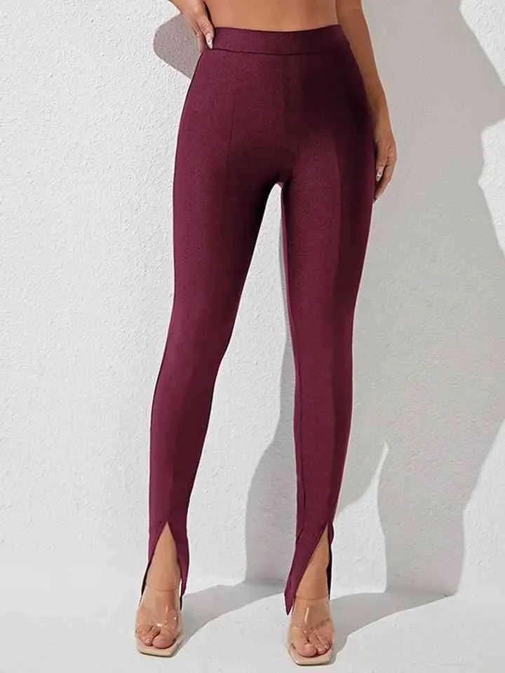 Sleek Chic Slit High Waisted Skinny Pants