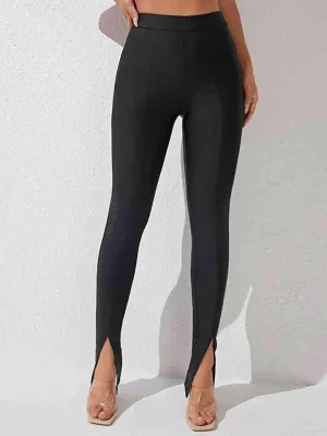 Sleek Chic Slit High Waisted Skinny Pants