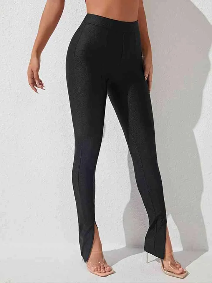 Sleek Chic Slit High Waisted Skinny Pants