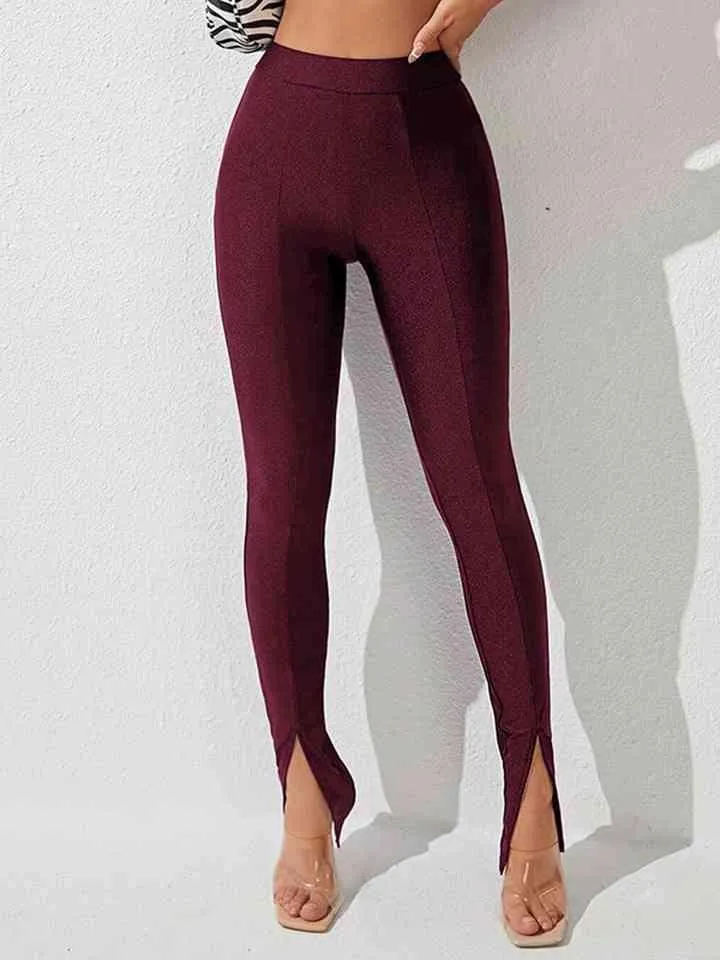 Sleek Chic Slit High Waisted Skinny Pants