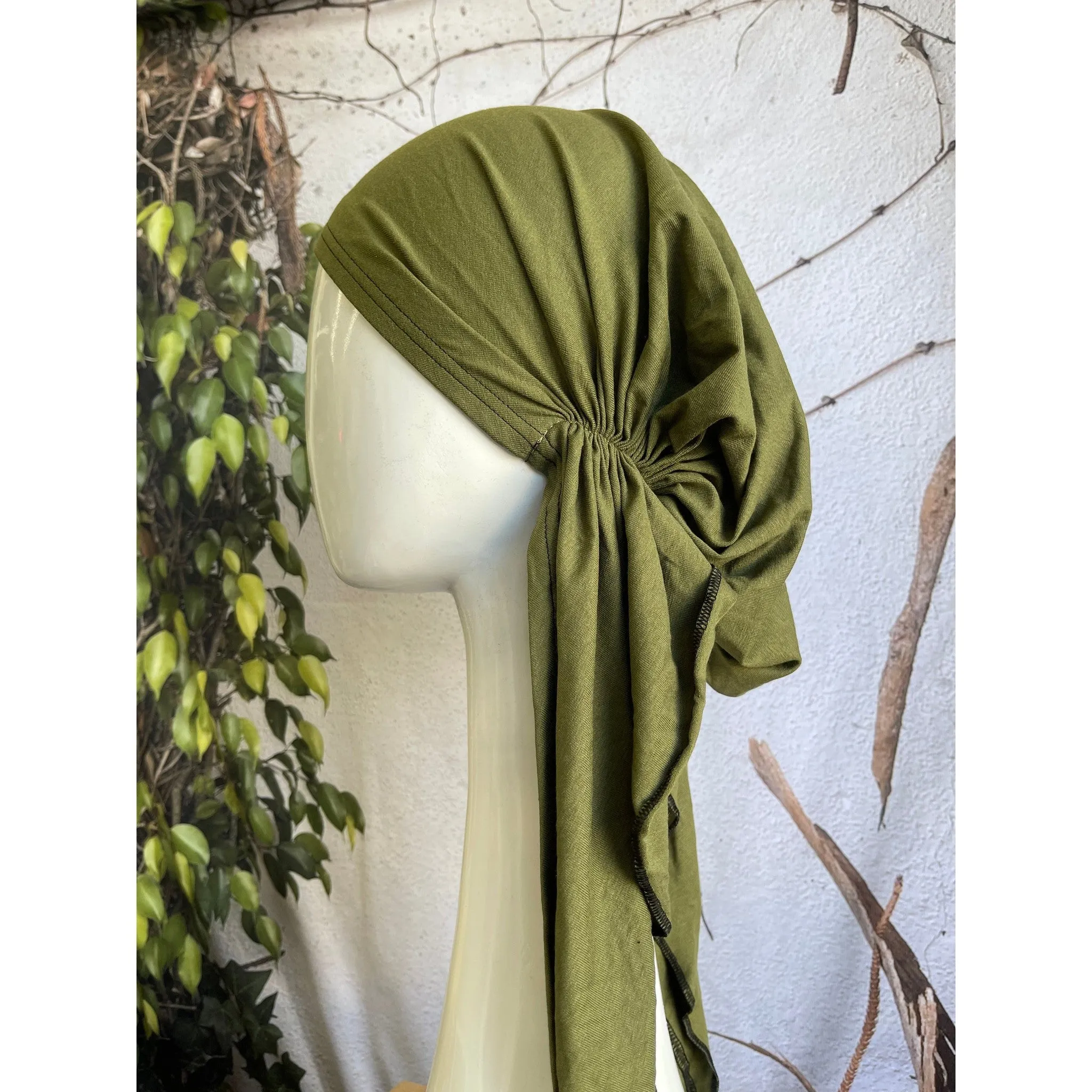 Stretchy Pretied Tichel - Olive