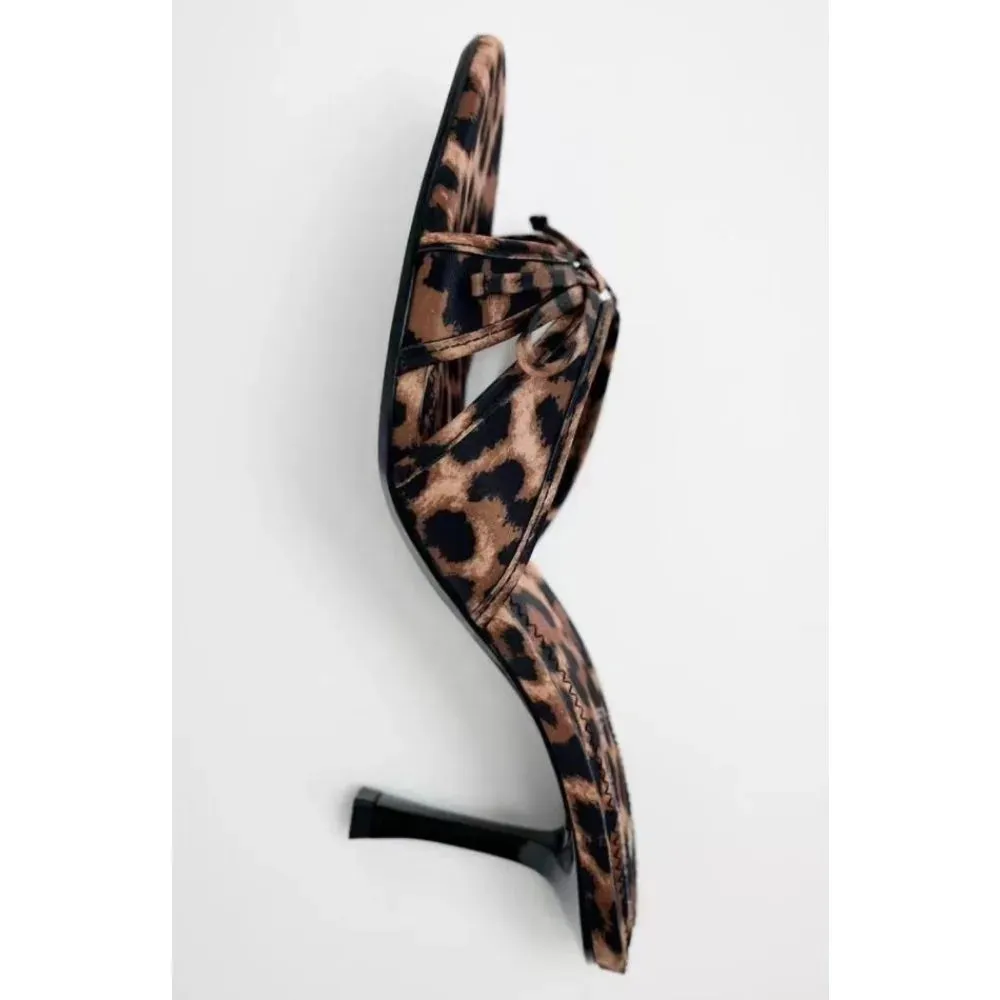 Summer Women's High Heels New Pointy Thin Leopard Print Slippers Casual Fashion Slippers Chaussure Femme