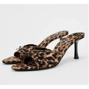 Summer Women's High Heels New Pointy Thin Leopard Print Slippers Casual Fashion Slippers Chaussure Femme