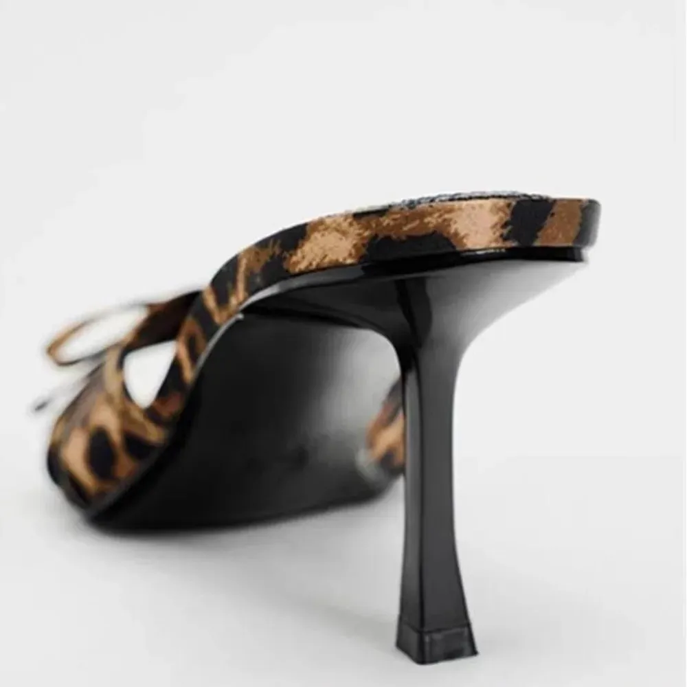 Summer Women's High Heels New Pointy Thin Leopard Print Slippers Casual Fashion Slippers Chaussure Femme