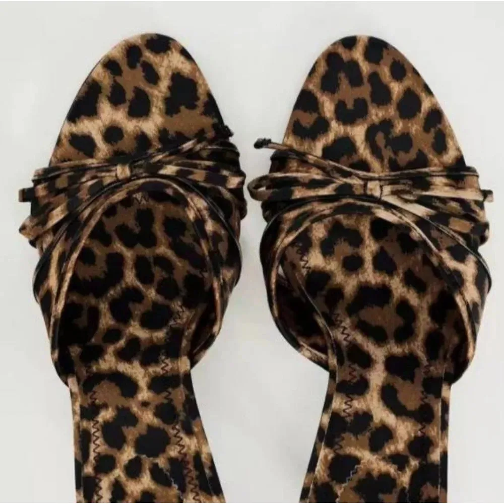 Summer Women's High Heels New Pointy Thin Leopard Print Slippers Casual Fashion Slippers Chaussure Femme