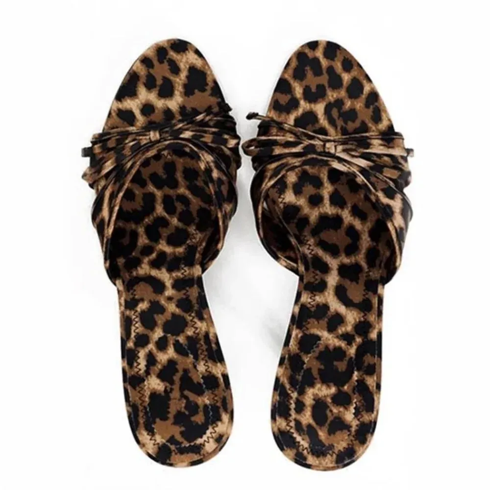 Summer Women's High Heels New Pointy Thin Leopard Print Slippers Casual Fashion Slippers Chaussure Femme