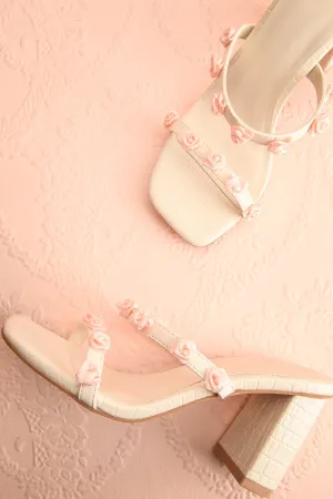 Synthicia Ivory | Heeled Sandals w/ Rose Flowers Synthicia Ivory | Heeled Sandals w/ Rose Flowers
