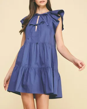 Tie Detail Mini Dress - Dusty Navy