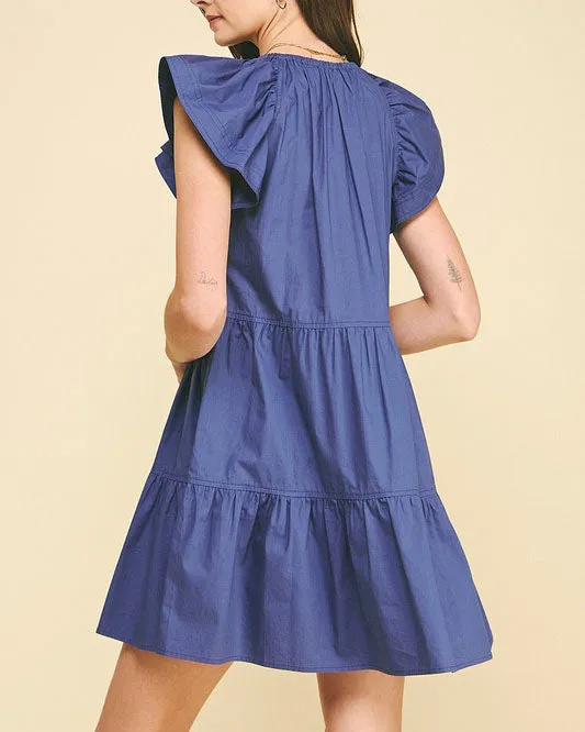 Tie Detail Mini Dress - Dusty Navy