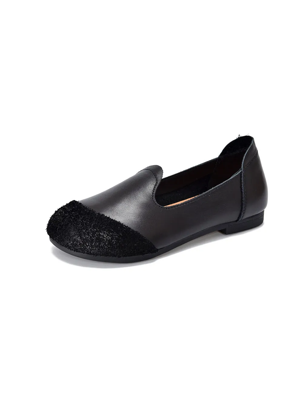 Toe Leather Stitching Soft Leather Retro Flat Shoes