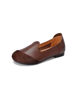 Toe Leather Stitching Soft Leather Retro Flat Shoes