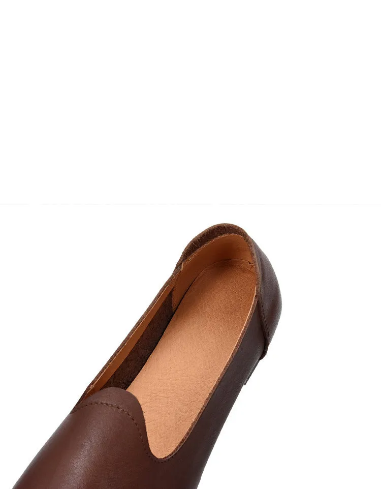 Toe Leather Stitching Soft Leather Retro Flat Shoes