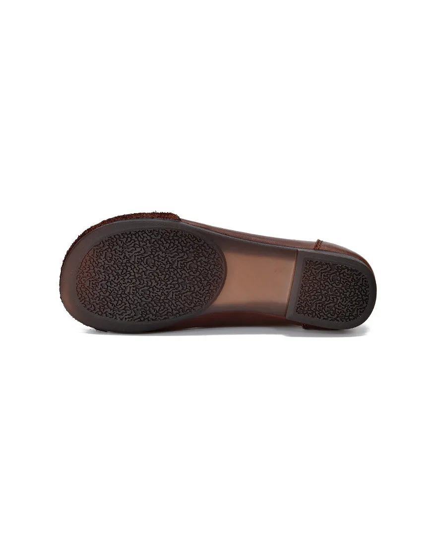 Toe Leather Stitching Soft Leather Retro Flat Shoes
