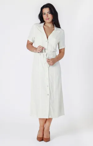 Utility Linen Mix Shirt Dress - Cream