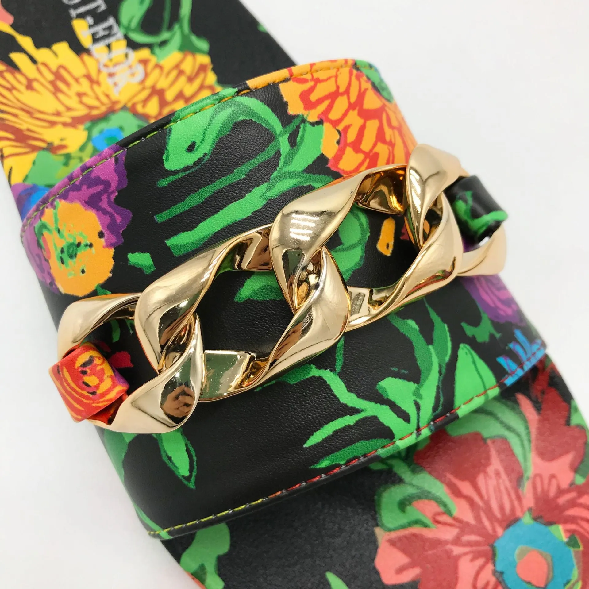 Women Fashion Floral Chain Light Comfortable Peep Toe Slippers