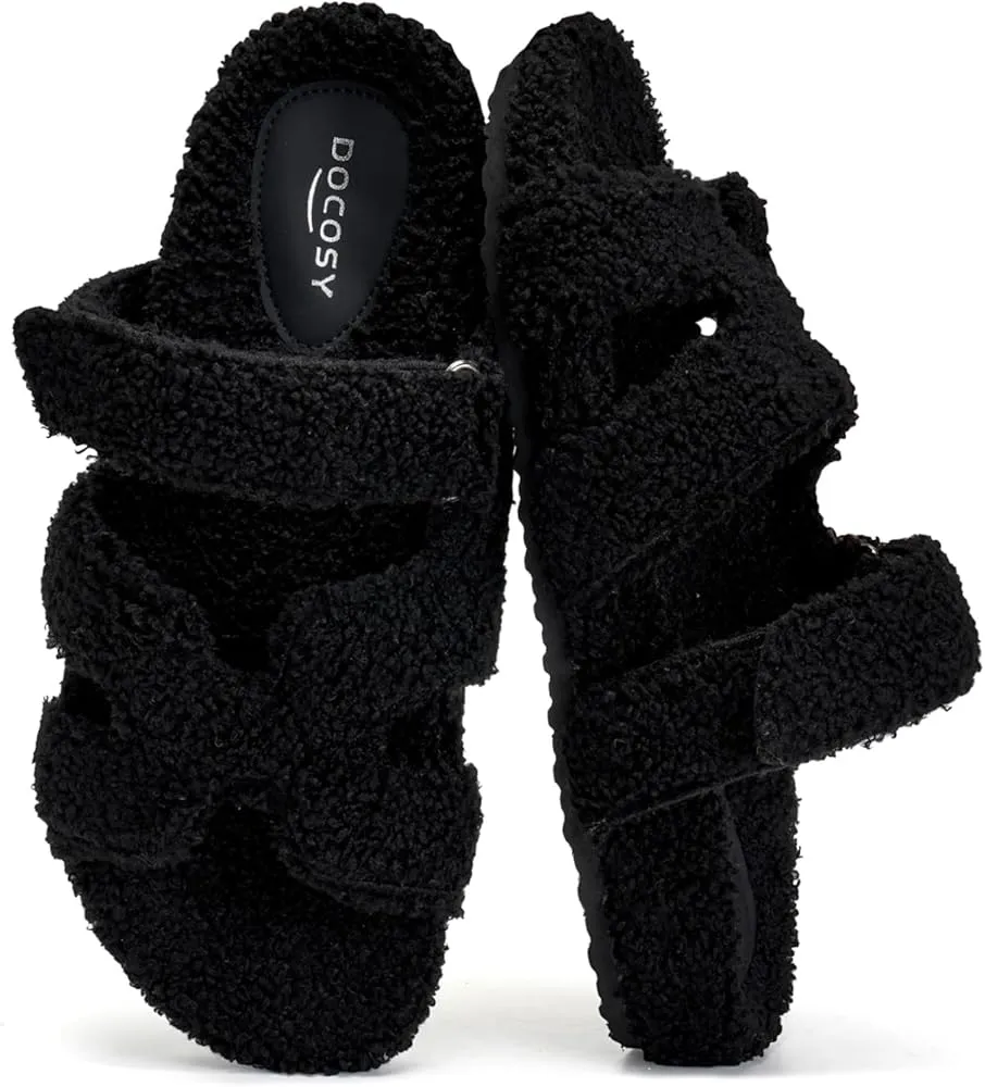 Women Shearling-Like Slide Sandals Open Toe Slippers   A99741