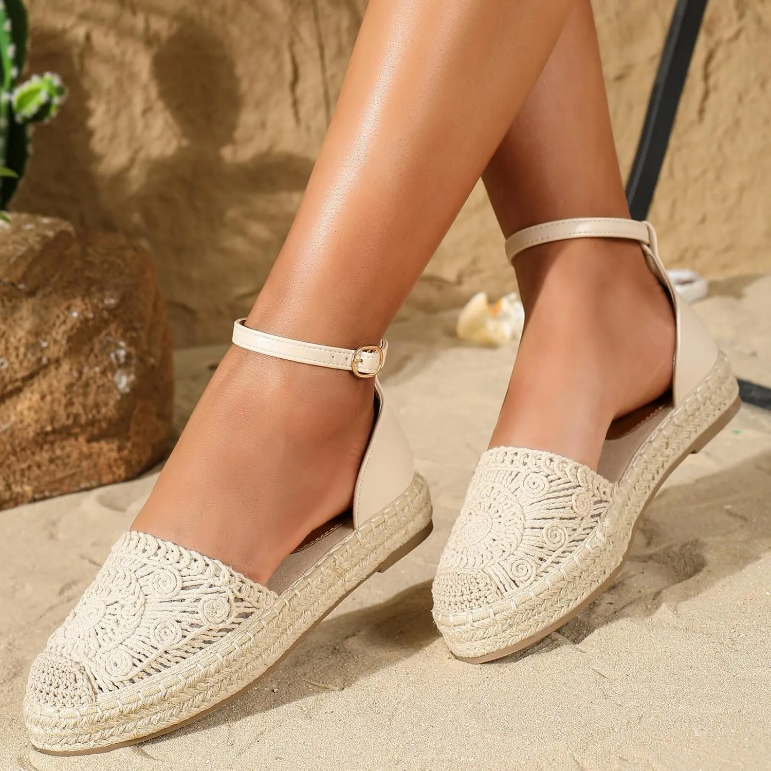Women's Closed Toe Casual Woven Espadrilles Platform Straw Sandals Boho Summer Beach Ankle Buckle Vacation Shoes